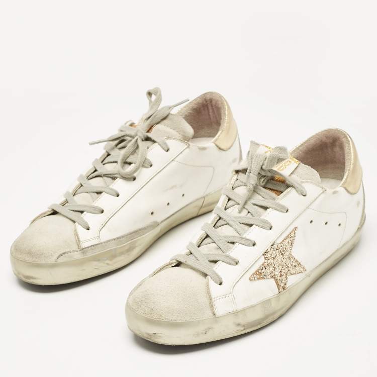 Pre Owned Golden Goose White/Grey Leather and Suede Hi Star Low Top Sneakers Size 39