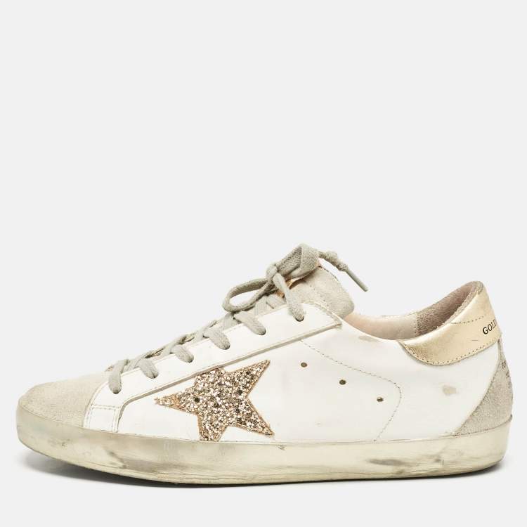 Pre Owned Golden Goose White/Grey Leather and Suede Hi Star Low Top Sneakers Size 39