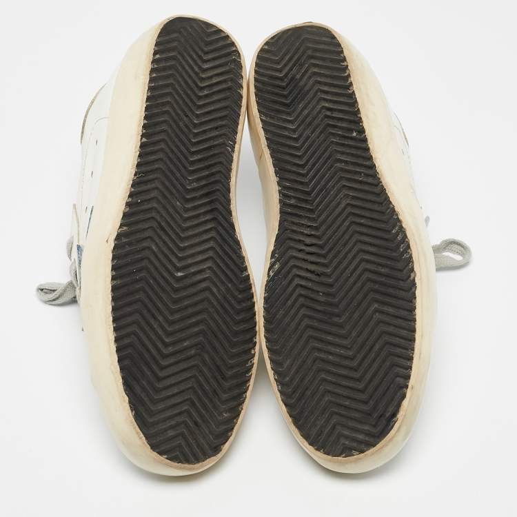 Pre Owned Golden Goose White Crocodile Leather and Leather Superstar Lace Up Sneakers Size 37