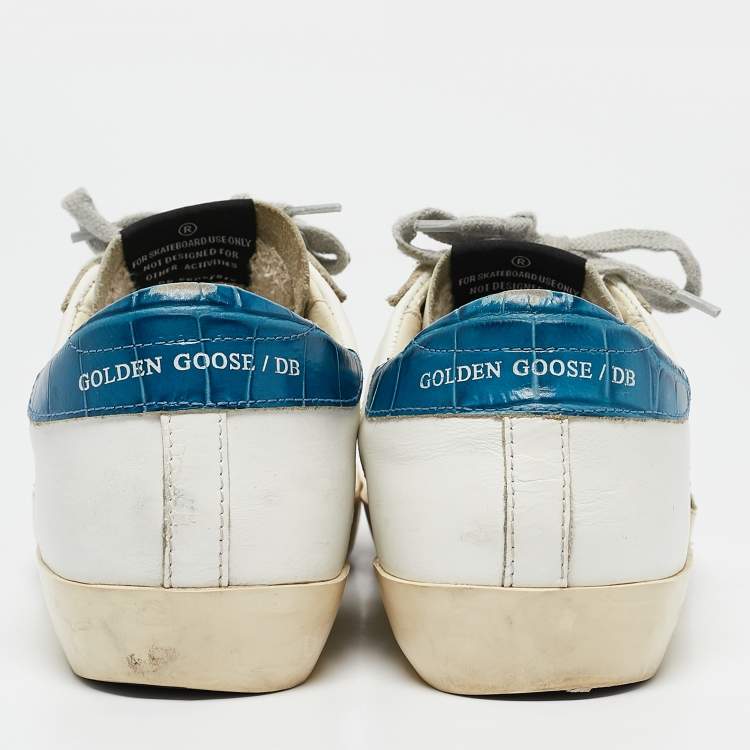 Pre Owned Golden Goose White Crocodile Leather and Leather Superstar Lace Up Sneakers Size 37