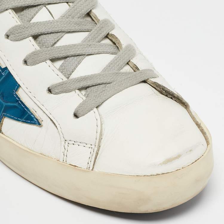 Pre Owned Golden Goose White Crocodile Leather and Leather Superstar Lace Up Sneakers Size 37
