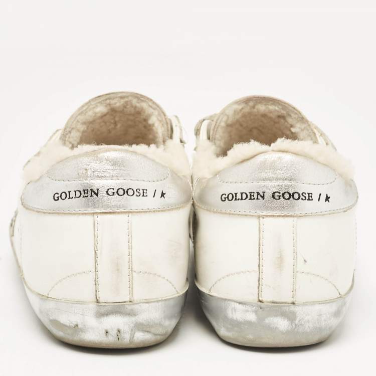 Pre Owned Golden Goose White/Silver Leather and Glitter Old School Sneakers Size 39