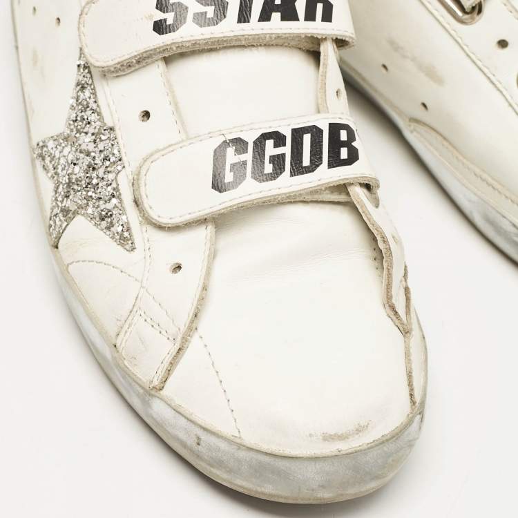 Pre Owned Golden Goose White/Silver Leather and Glitter Old School Sneakers Size 39