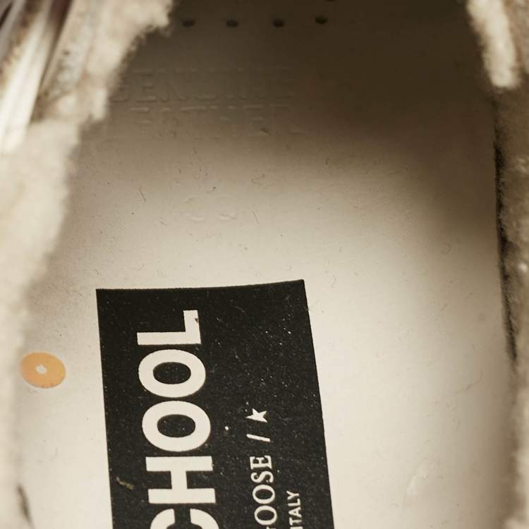 Pre Owned Golden Goose White/Silver Leather and Glitter Old School Sneakers Size 39