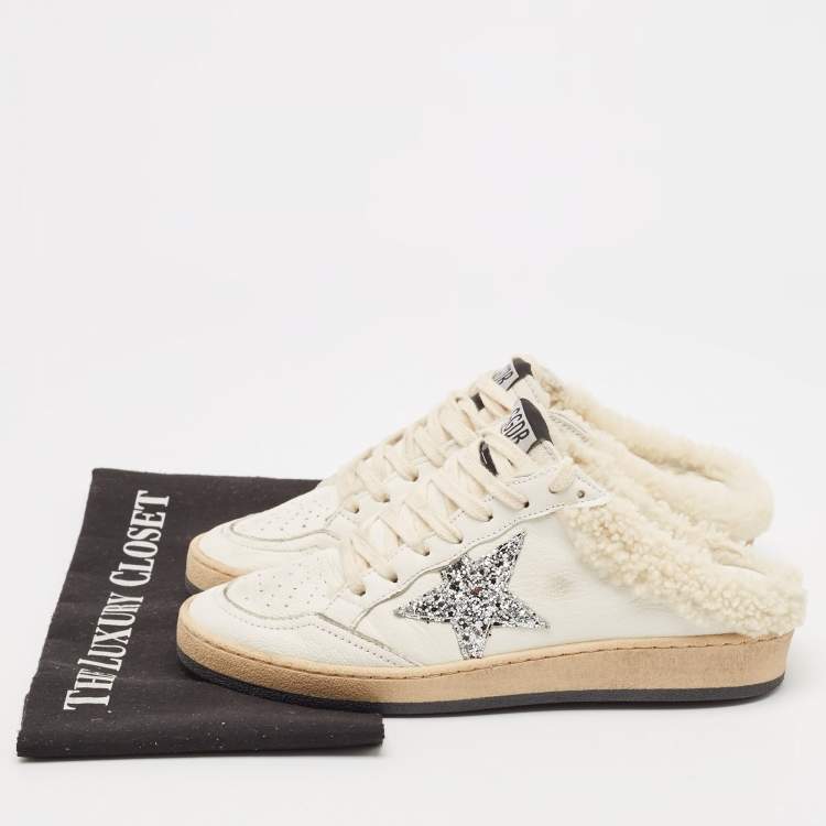 Pre Owned Golden Goose White Fur and Leather Superstar Sneaker Mules Size 37