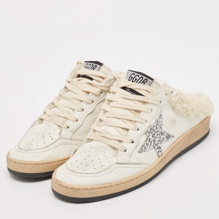 Pre Owned Golden Goose White Fur and Leather Superstar Sneaker Mules Size 37