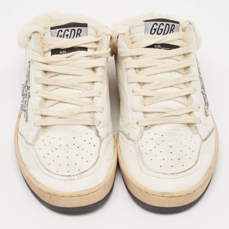 Pre Owned Golden Goose White Fur and Leather Superstar Sneaker Mules Size 37