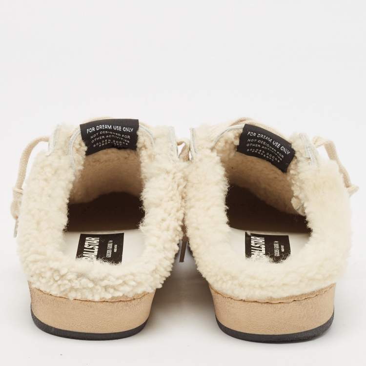Pre Owned Golden Goose White Fur and Leather Superstar Sneaker Mules Size 37