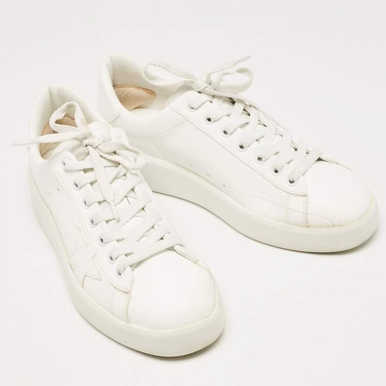 Pre Owned Golden Goose White Leather Super Star Lace Up Sneakers Size 40