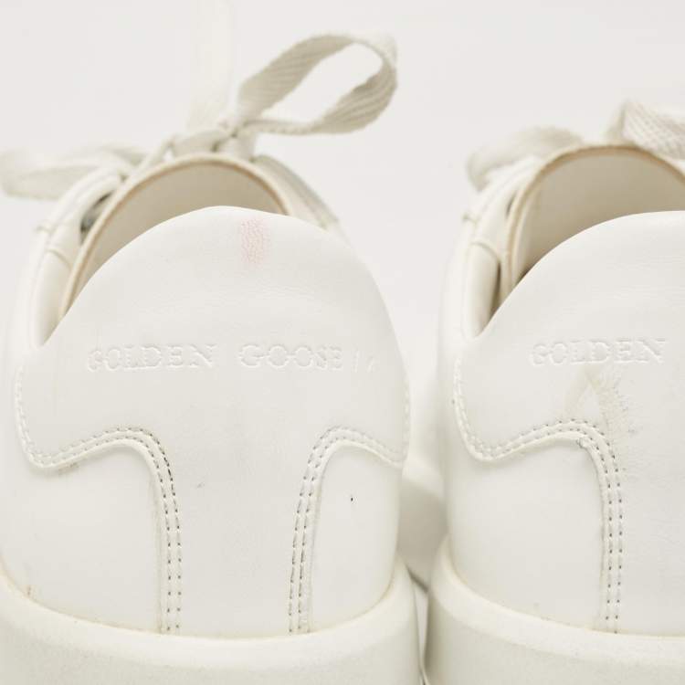 Pre Owned Golden Goose White Leather Super Star Lace Up Sneakers Size 40