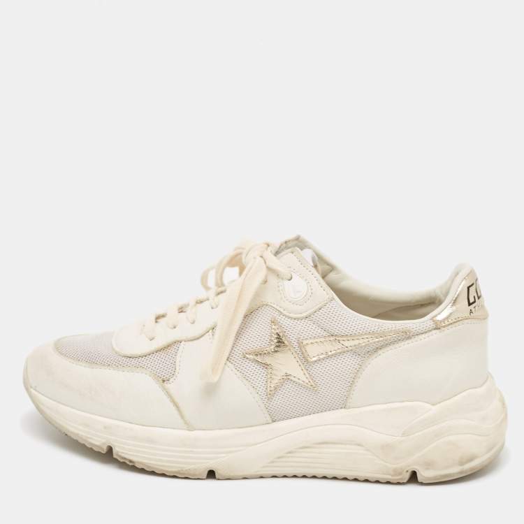 Pre Owned Golden Goose White/Grey Leather and Mesh Running Sole Low Top Sneakers Size 37