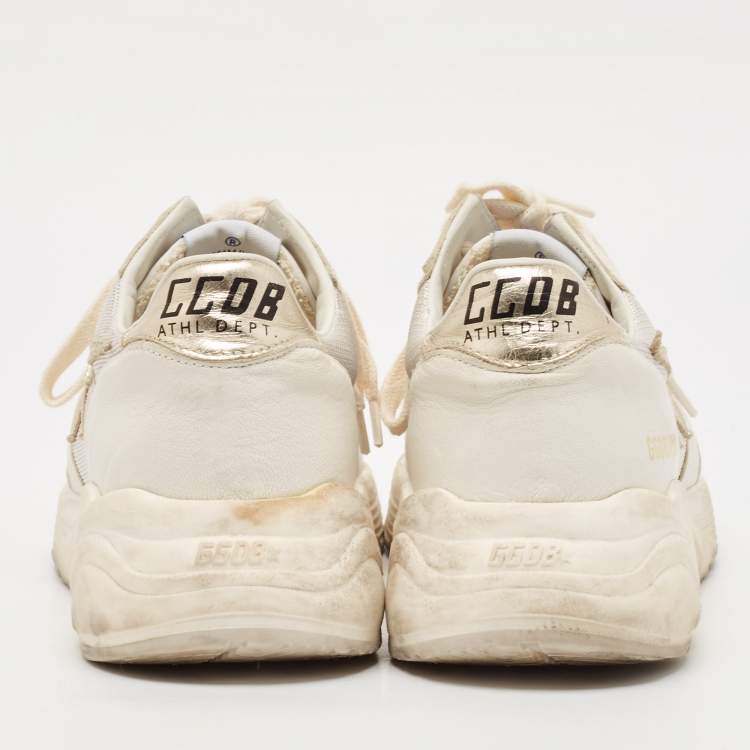 Pre Owned Golden Goose White/Grey Leather and Mesh Running Sole Low Top Sneakers Size 37