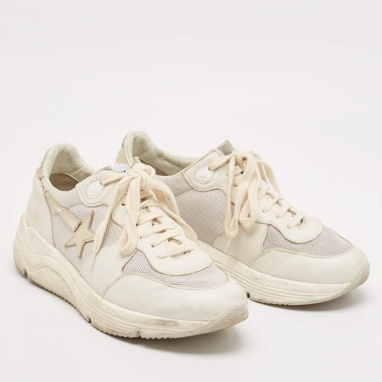 Pre Owned Golden Goose White/Grey Leather and Mesh Running Sole Low Top Sneakers Size 37