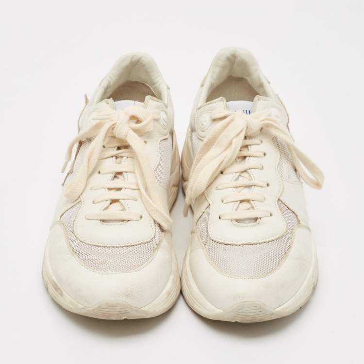 Pre Owned Golden Goose White/Grey Leather and Mesh Running Sole Low Top Sneakers Size 37