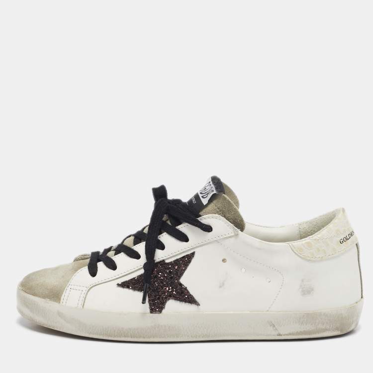 مملوكة مسبقًا Golden Goose White/Grey Leather and Suede Superstar Lace Up Sneakers Size 39