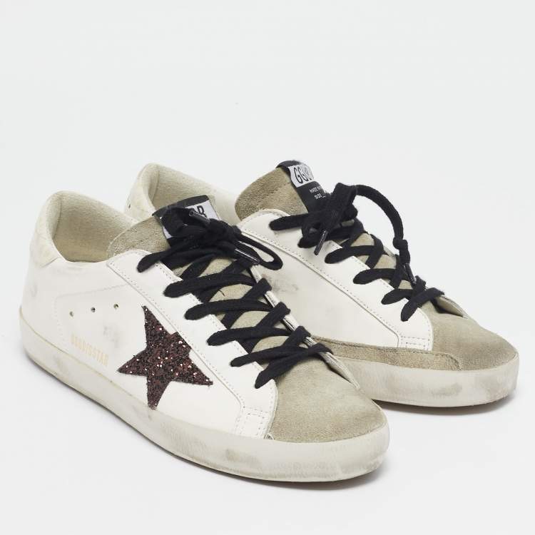مملوكة مسبقًا Golden Goose White/Grey Leather and Suede Superstar Lace Up Sneakers Size 39