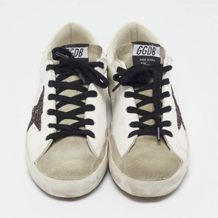 مملوكة مسبقًا Golden Goose White/Grey Leather and Suede Superstar Lace Up Sneakers Size 39