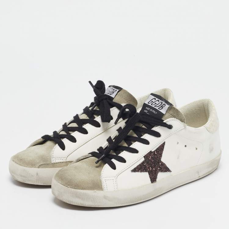 مملوكة مسبقًا Golden Goose White/Grey Leather and Suede Superstar Lace Up Sneakers Size 39