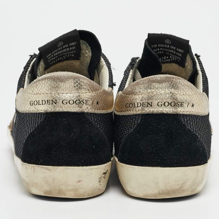 Pre Owned Golden Goose Black/Silver Leather and Suede Super Star Sneakers Size 36