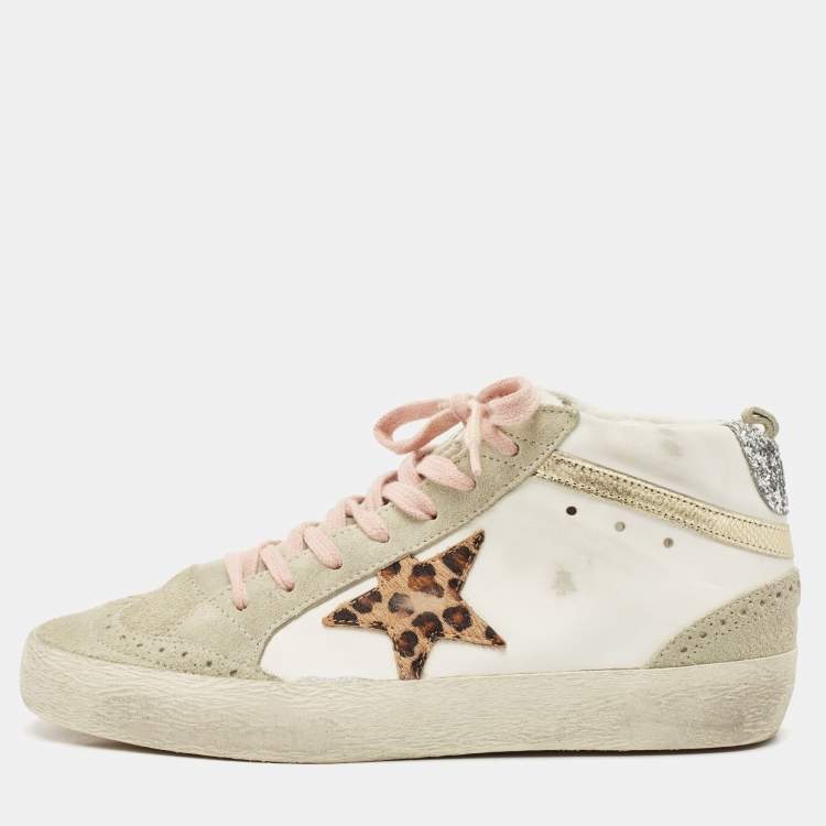 Pre Owned Golden Goose Grey Calf Hair and Leather Mid star High Top Sneakers Size 38
