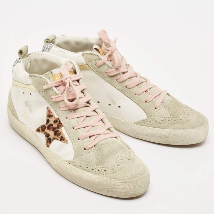 Pre Owned Golden Goose Grey Calf Hair and Leather Mid star High Top Sneakers Size 38