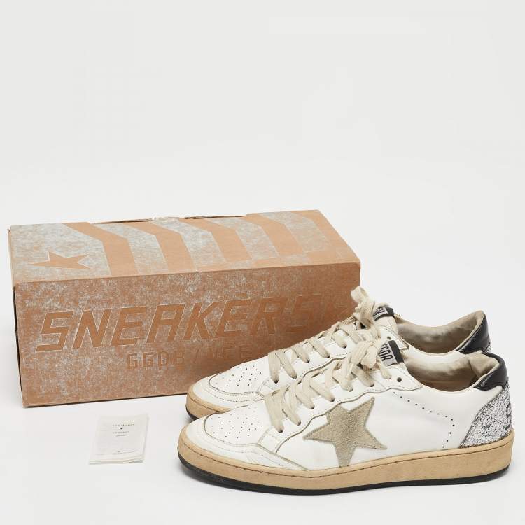 Pre Owned Golden Goose White/Grey Leather and Suede Ballstar Low Top Sneakers Size 38