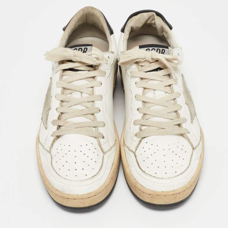 Pre Owned Golden Goose White/Grey Leather and Suede Ballstar Low Top Sneakers Size 38
