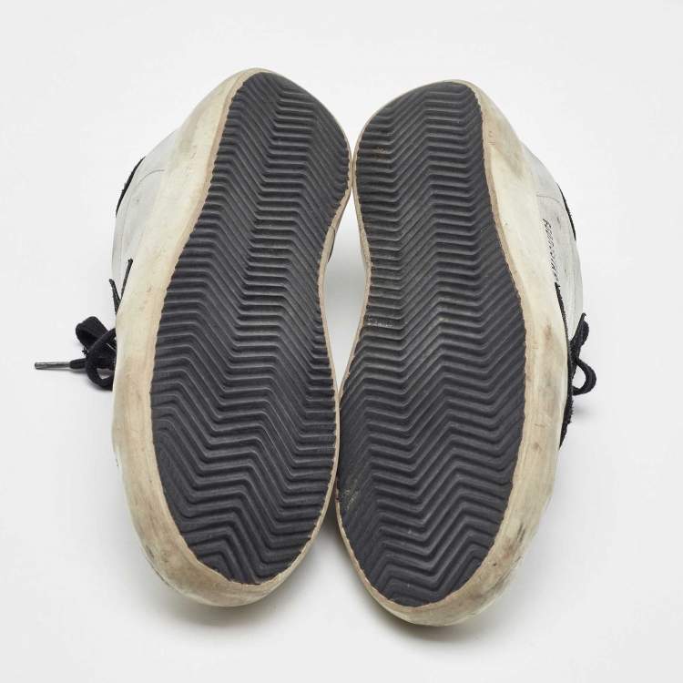 Pre Owned Golden Goose Silver/Black Leather and Suede Superstar Low Top Sneakers Size 40