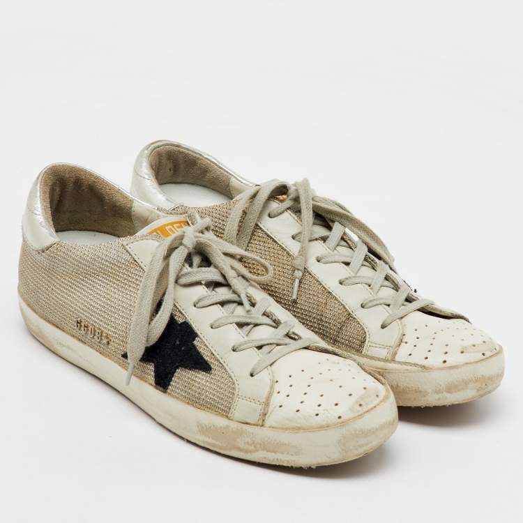 Pre Owned Golden Goose Multicolor Knit Fabric and Leather Superstar Low Top Sneakers Size 40