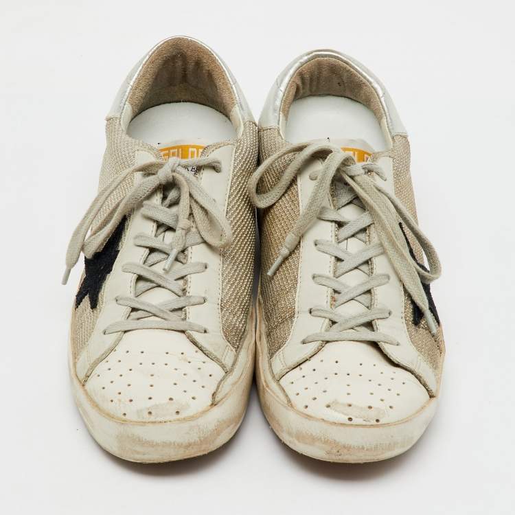 Pre Owned Golden Goose Multicolor Knit Fabric and Leather Superstar Low Top Sneakers Size 40