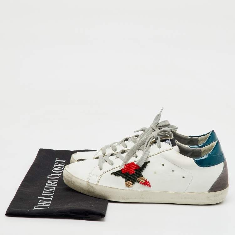 مملوكة مسبقًا Golden Goose White Leather Beads Super Star Low Top Sneakers Size 38