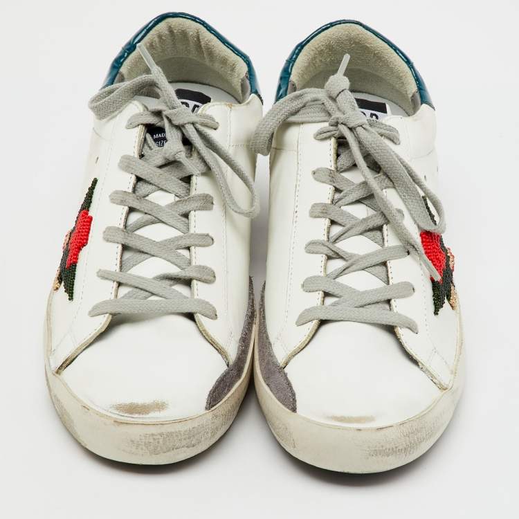 مملوكة مسبقًا Golden Goose White Leather Beads Super Star Low Top Sneakers Size 38