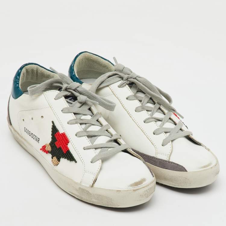 مملوكة مسبقًا Golden Goose White Leather Beads Super Star Low Top Sneakers Size 38