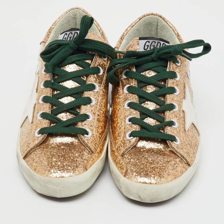 Pre Owned Golden Goose Gold Metallic Glitter PVC Superstar Low Top Sneakers Size 38
