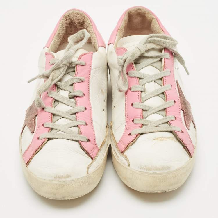 Pre Owned Golden Goose White Leather Super Star Low Top Sneakers Size 38