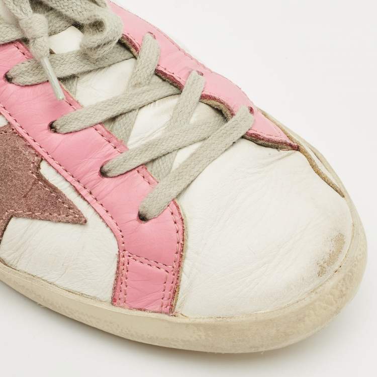 Pre Owned Golden Goose White Leather Super Star Low Top Sneakers Size 38