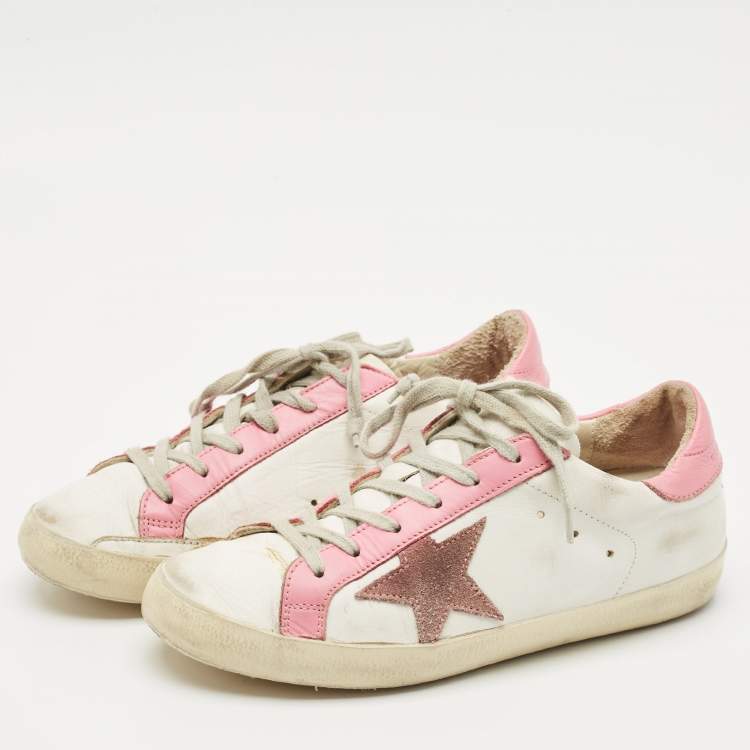 Pre Owned Golden Goose White Leather Super Star Low Top Sneakers Size 38
