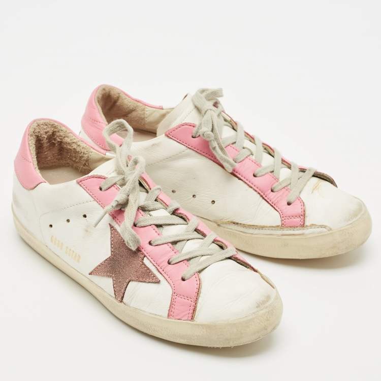 Pre Owned Golden Goose White Leather Super Star Low Top Sneakers Size 38