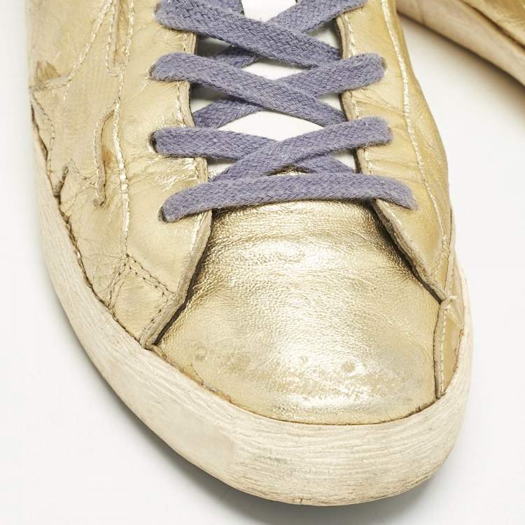 Pre Owned Golden Goose Gold Leather  Superstar Low Top Sneakers Size 38