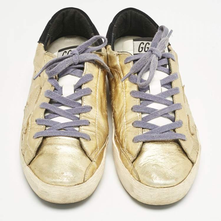 Pre Owned Golden Goose Gold Leather  Superstar Low Top Sneakers Size 38