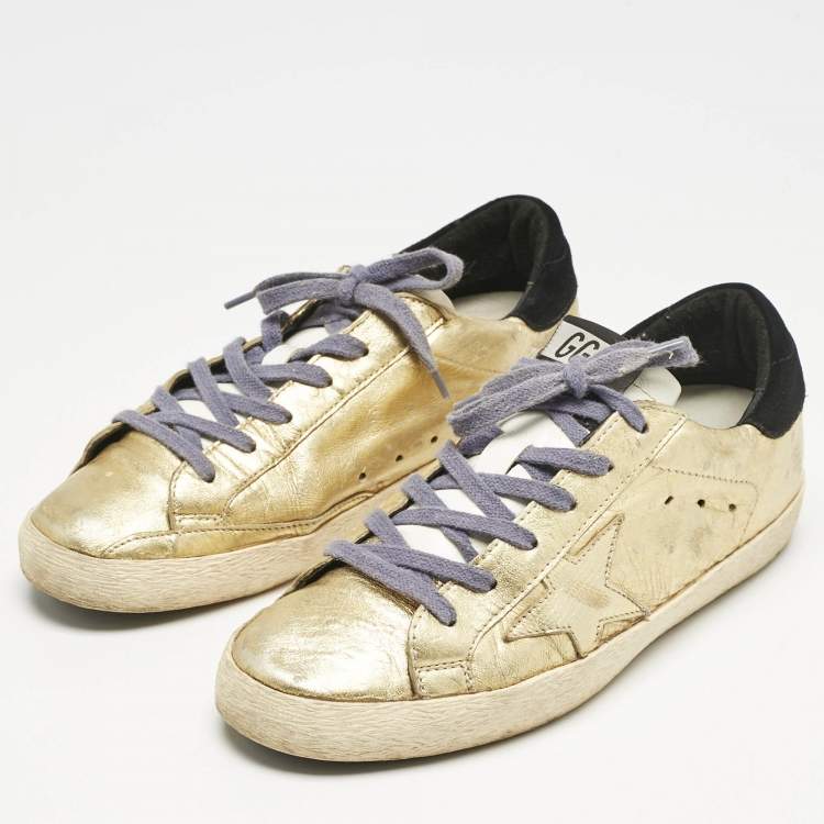 Pre Owned Golden Goose Gold Leather  Superstar Low Top Sneakers Size 38