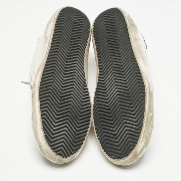 Pre Owned Golden Goose Silver/White Leather and Suede Superstar Low Top Sneakers Size 42