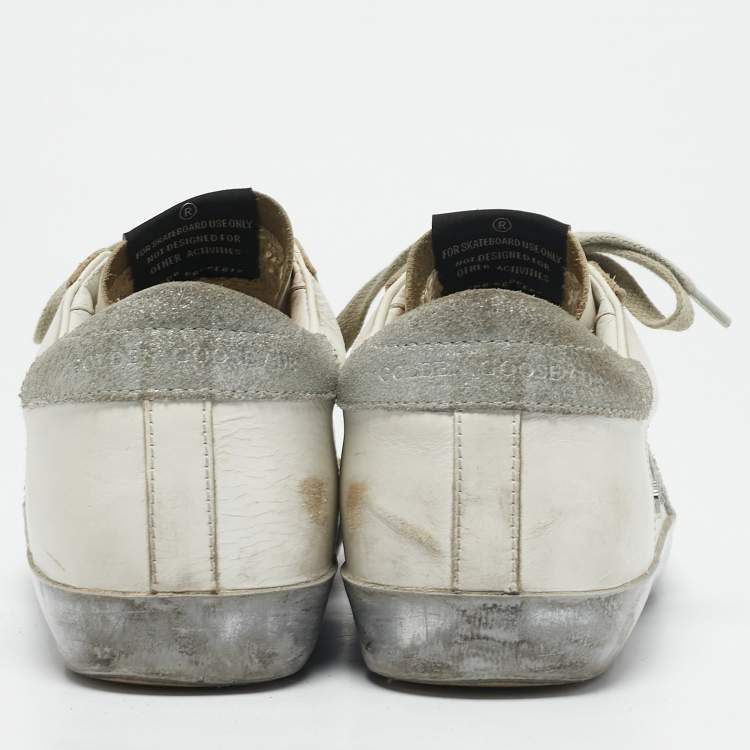 Pre Owned Golden Goose White/Grey Leather and Suede Super Star Low Top Sneakers Size 37