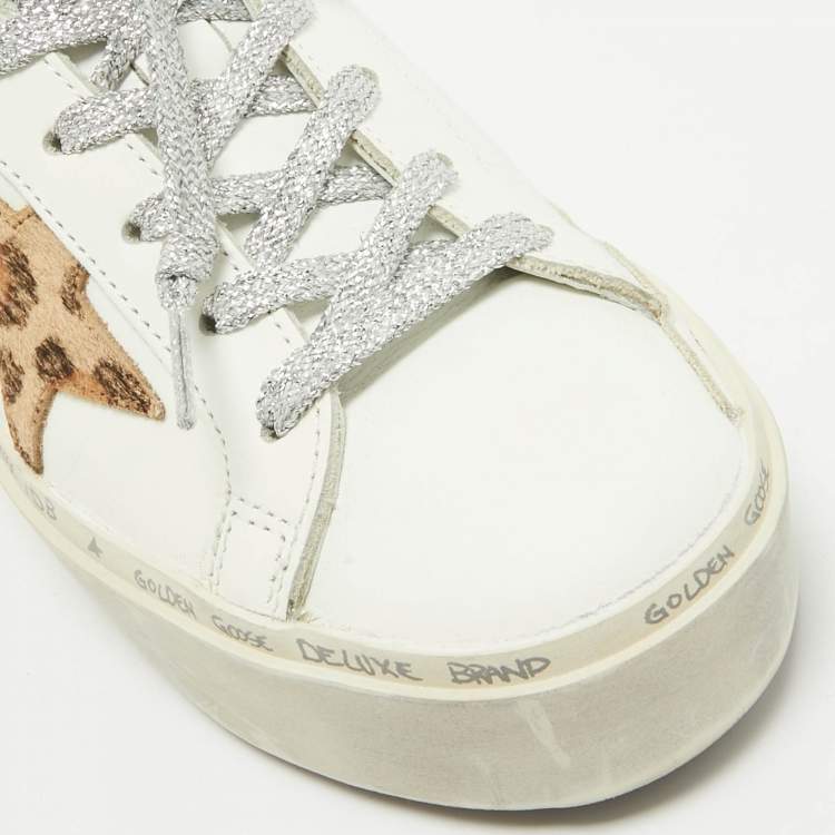 Pre Owned Golden Goose White/Brown Leather Hi Star Lace Up Sneakers Size 36