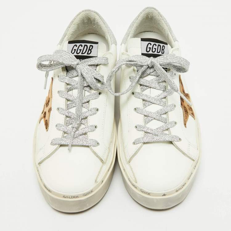 Pre Owned Golden Goose White/Brown Leather Hi Star Lace Up Sneakers Size 36