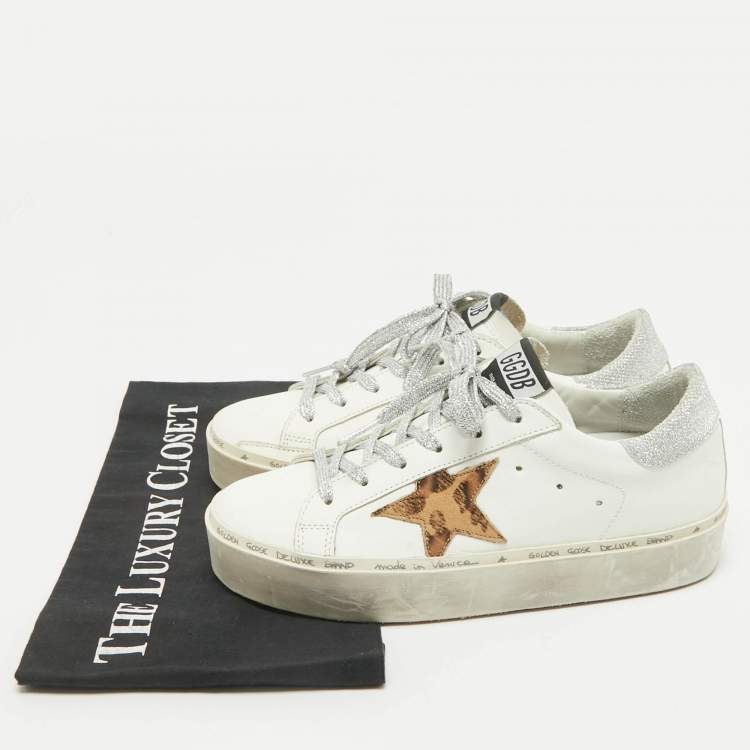 Pre Owned Golden Goose White/Brown Leather Hi Star Lace Up Sneakers Size 36