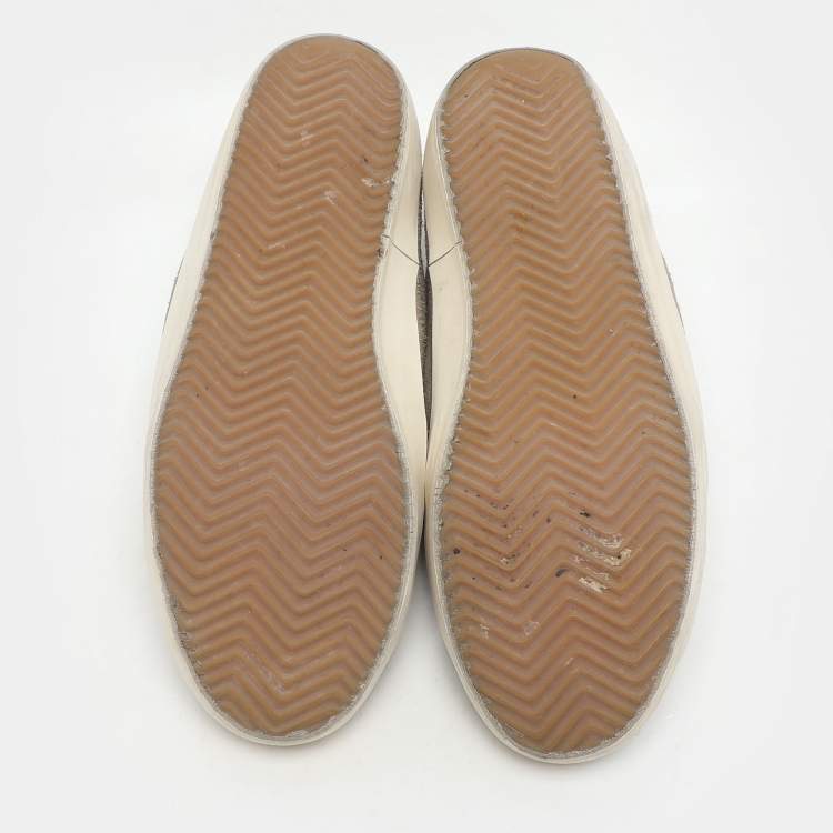 Pre Owned Golden Goose Taupe Suede and Lizard Embossed Superstar Low Top Sneakers Size 42