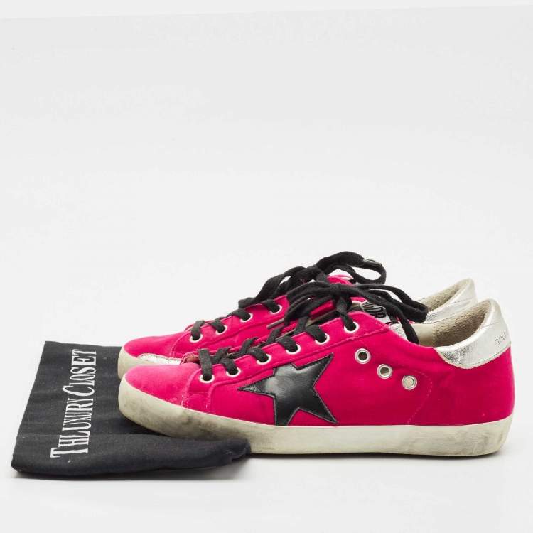 Pre Owned Golden Goose Purple Leather and Velvet Super Star Low Top Sneakers Size 36