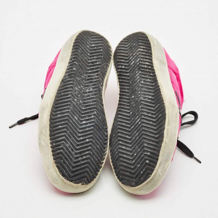 Pre Owned Golden Goose Purple Leather and Velvet Super Star Low Top Sneakers Size 36