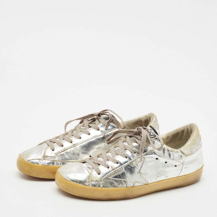 Pre Owned Golden Goose Silver  Leather Superstar Low Top Sneakers Size 39